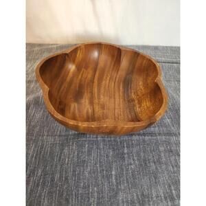 Wooden Flower Shaped Bowl 12” Diameter Vintage Decorative
